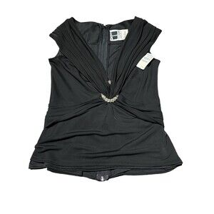 NWT Vintage Tadashi V Neck Size Medium Sleeveless Top Black Embellishments #G4-5